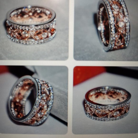 Rose gold plated 2 tone ring with CZ - Picture 2 of 2